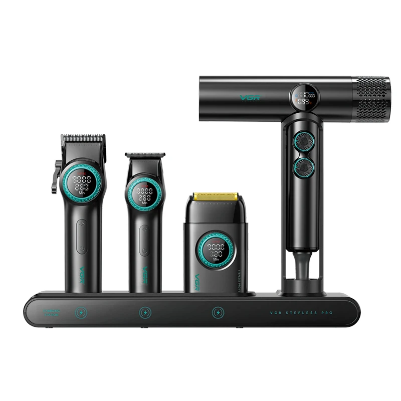ست ماشین اصلاح حرفه‌ای VGR SUPER POWER Stepless Pro 4-in-1 ریش تراش